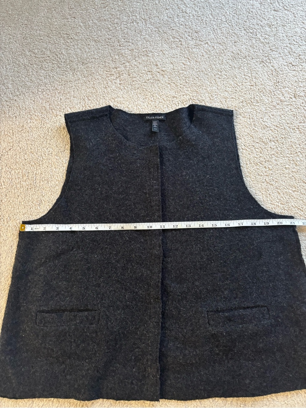 Eileen Fisher 100% Wool Gray Boxy Vest Top Minimalist Pocket M